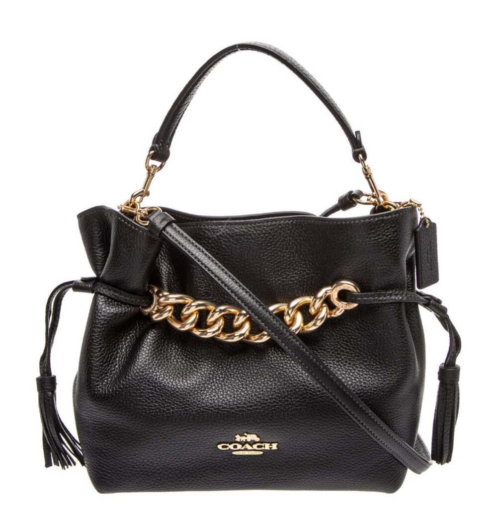 Coach Andy Crossbody Black Pebble Leather Bag with Chain